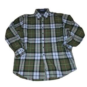 PENDLETON Sz L VINTAGE Green Plaid Buffalo 100% Wool 70's Button Up Rodeo Shirt